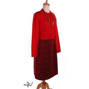 Vintage 80s Dress Kenny Classic Tag Red Top Bold Textured Skirt Size M - Hey Viv